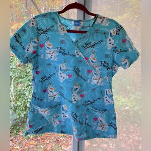 Disney’s Frozen S “Olaf’s I feel All Warm Inside” scrub top. EUC, 2 pockets.